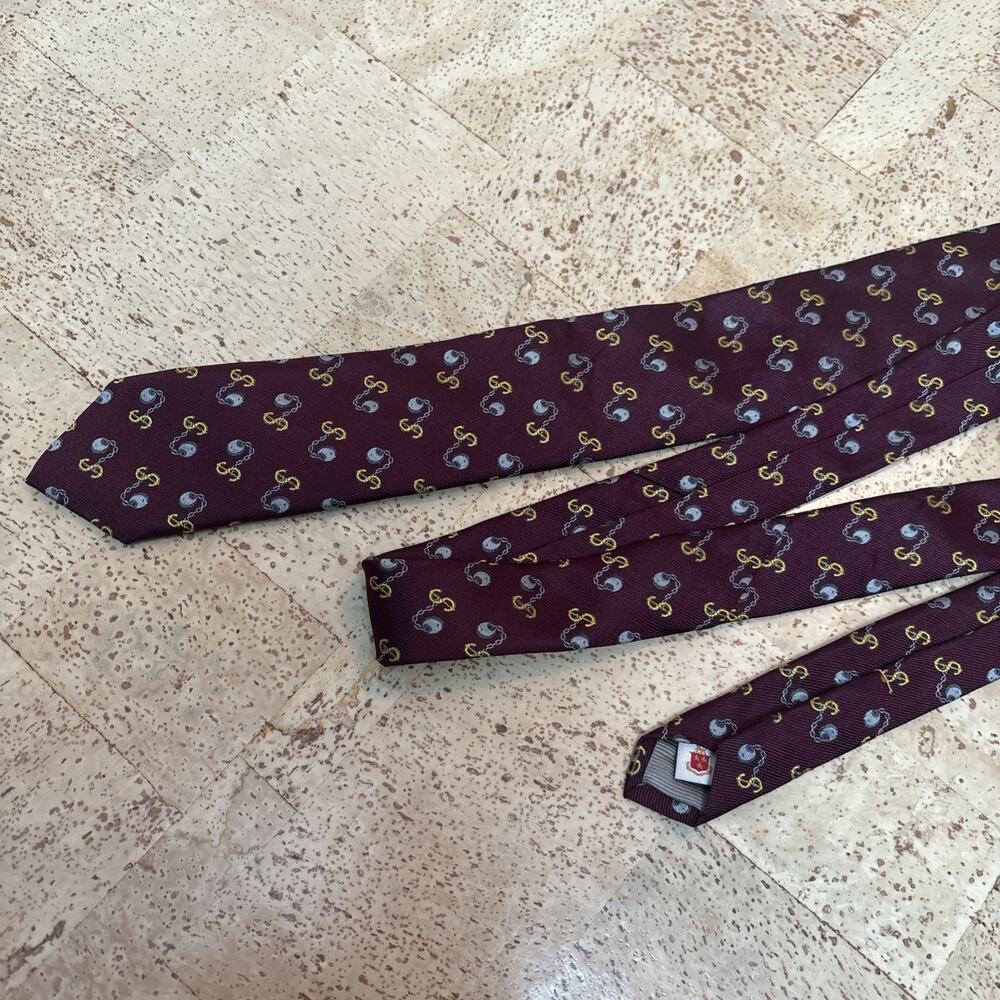Robert Talbott Monterey Men’s Silk Tie Money Ball & Chain Burgundy Gold Jacquard - Picture 2 of 7
